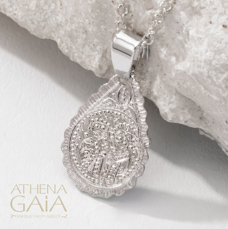Justinian and Theodora Drop Konstantinata (Small) - Sterling Silver