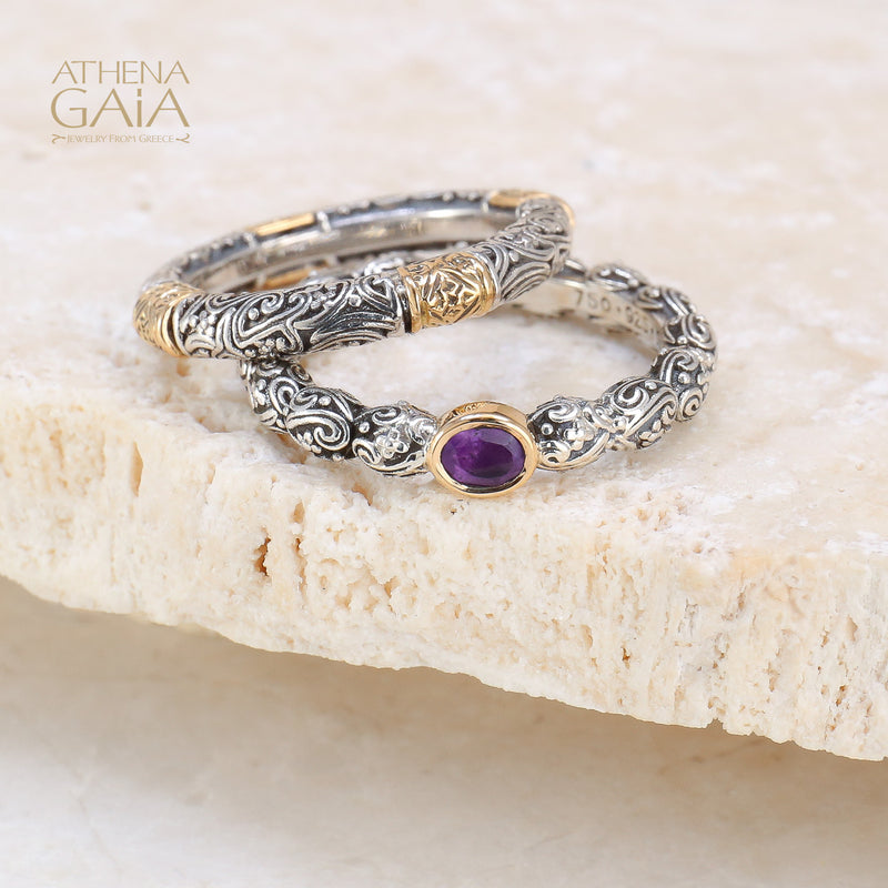 Meadow Breeze Single Oval Stone Ring - 18k Gold & Sterling Silver Ring - Stackable Ring