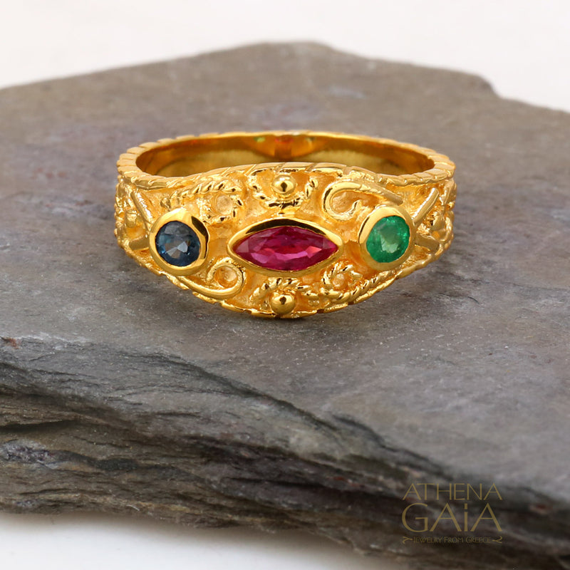 Regal Byzantine Antique Ring - 18k Gold Ring