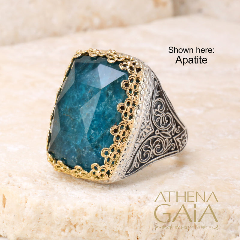 Pop Rocks Orthogonio Crown Ring - 18k Gold & Sterling Silver - Cocktail Ring - Large Stone Ring