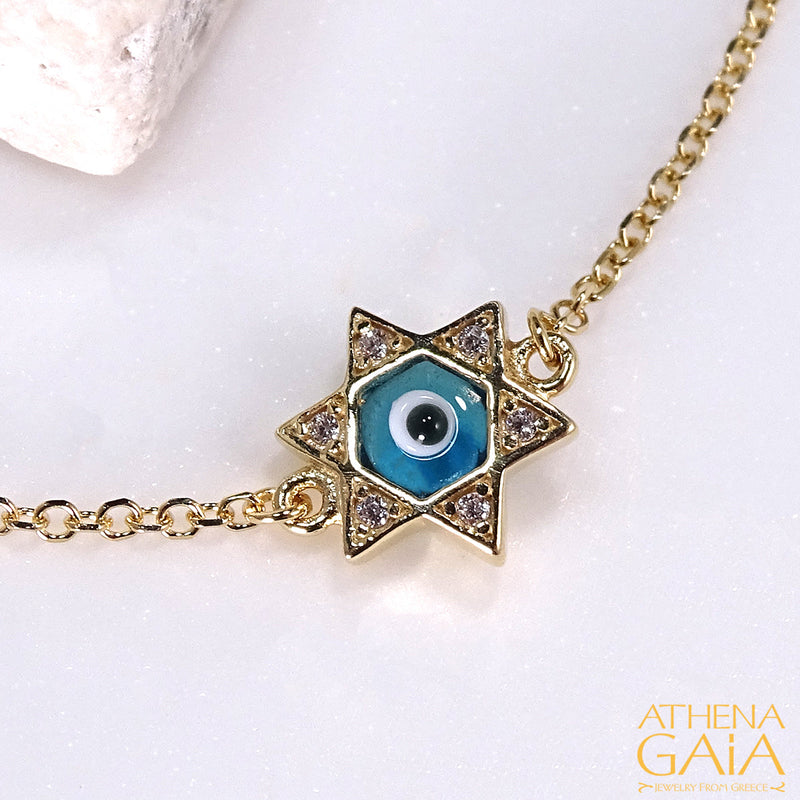 14k Gold Evil Eye Star of David Bracelet (In-Stock)