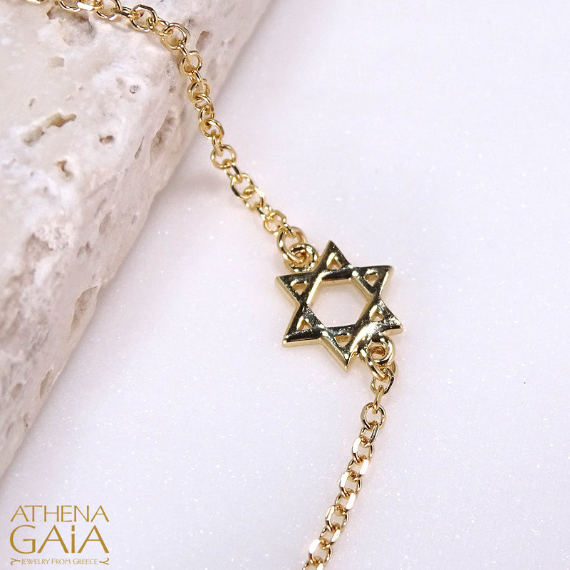 14k Gold Evil Eye Star of David Bracelet (In-Stock)