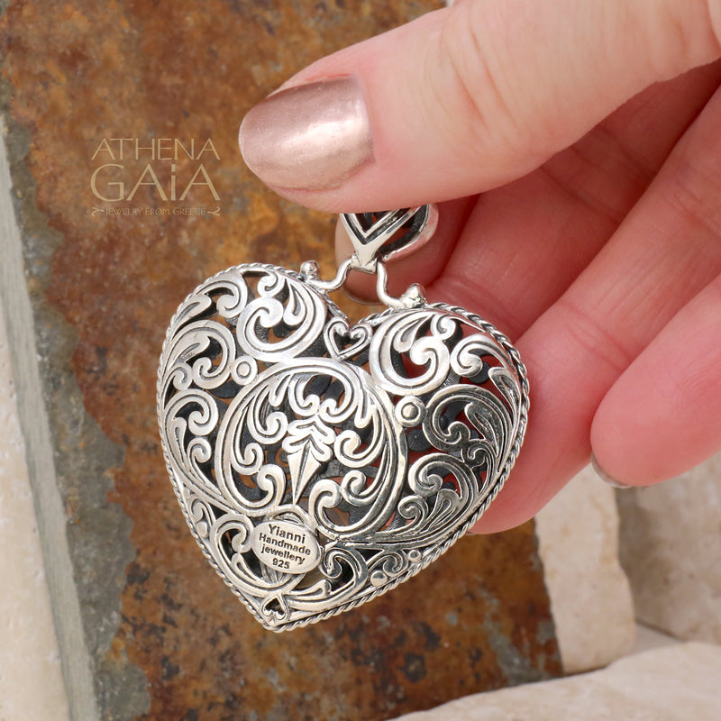Synergy Pearl Heart Filigree Pendant - Sterling Silver Pendant