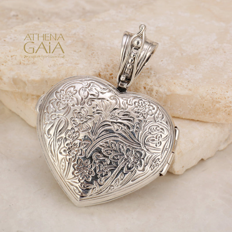 Meadow Shadows Heart Locket (Large) - 18k Gold & Sterling Silver Pendant