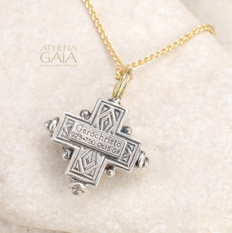 Aegean Stone Cross - 18k Gold & Sterling Silver - Greek Cross Necklace