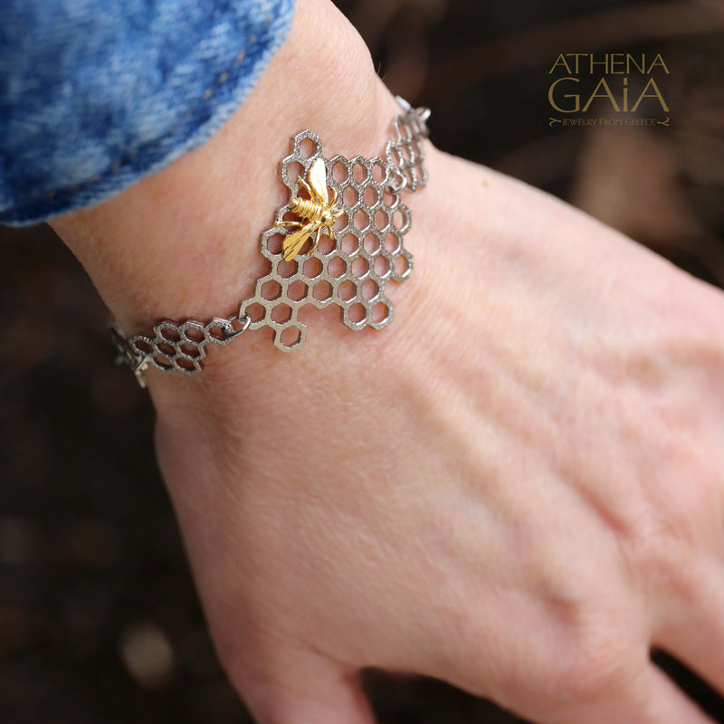 Basilissa Organic Honeycomb Bee Bracelet - Gold Plated Sterling Silver Bracelet