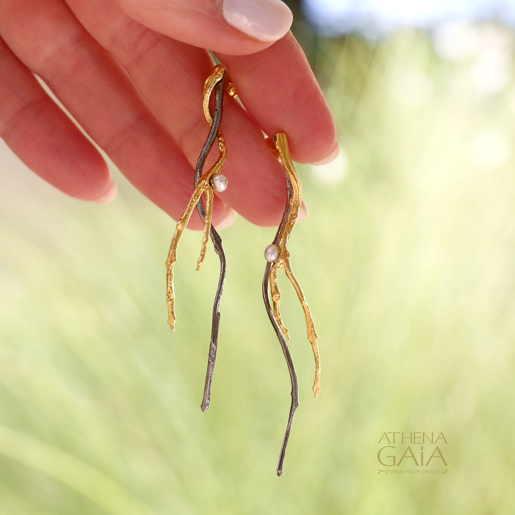 Long Branch Earrings - Gold Plated Sterling Silver Earrings