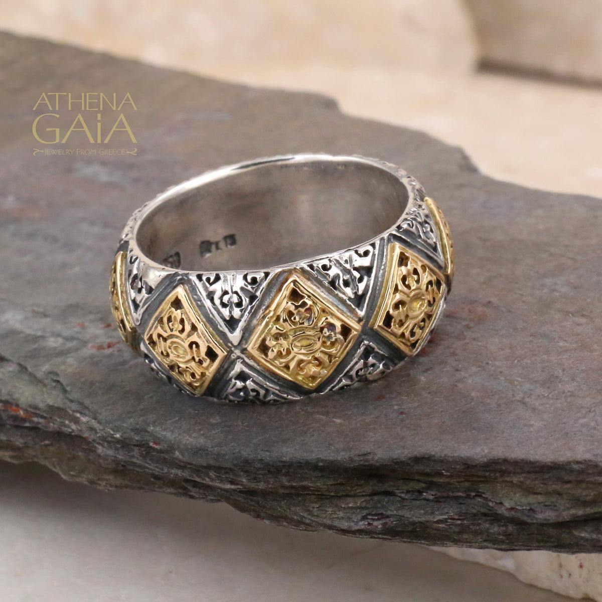 Byzantine Checker Wide Band Ring by Gerochristo — Athena Gaia