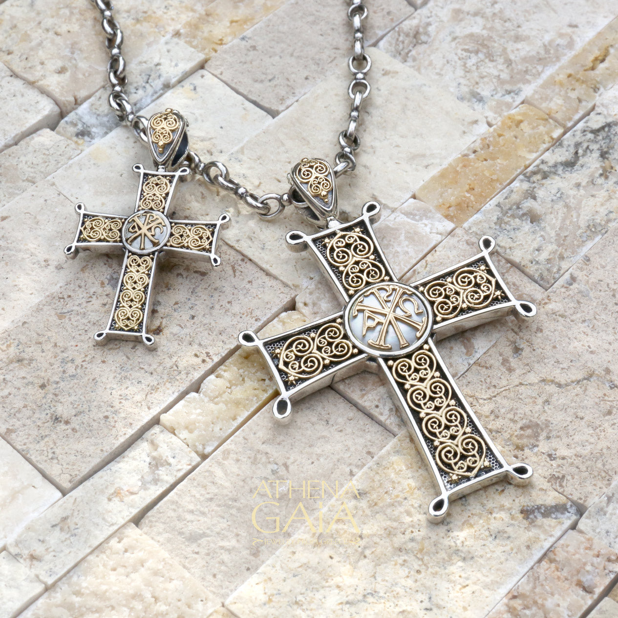Chi Rho Cross (Large) - 18k Gold & Sterling Silver - Latin Cross