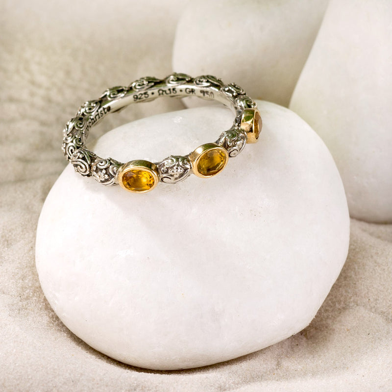 Meadow Breeze Triple Oval Stone Ring - 18k Gold & Sterling Silver Ring - Stackable Ring