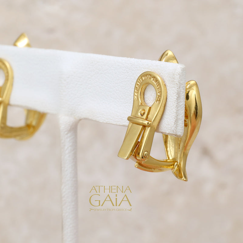 Golden Peonies Diamond Earrings - 18k Gold Earrings - Omega Clip Earrings