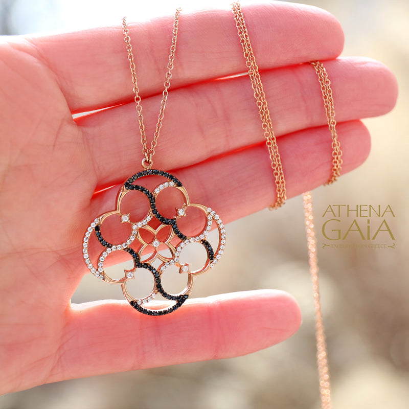 Open Clover Stone Necklace - 14k Rose Gold Necklace (In-Stock)