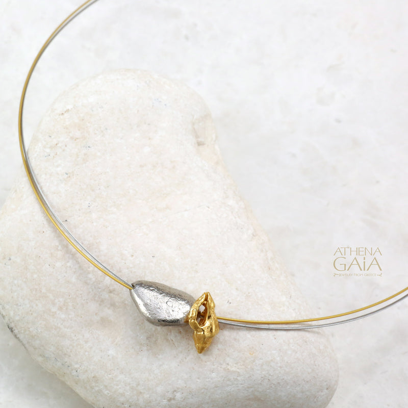 Conch Shell and Pebble Necklace - Gold Plated & Sterling Silver Necklace