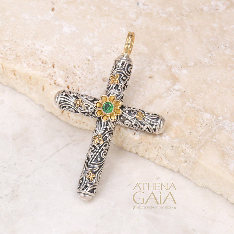 Meadow Breeze Latin Cross - 18k Gold & Sterling Silver - Orthodox Cross