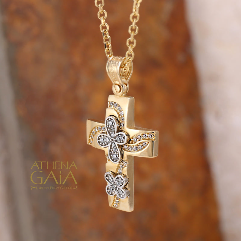 Cosmic Flowers Cross - 14k Gold - Orthodox Cross