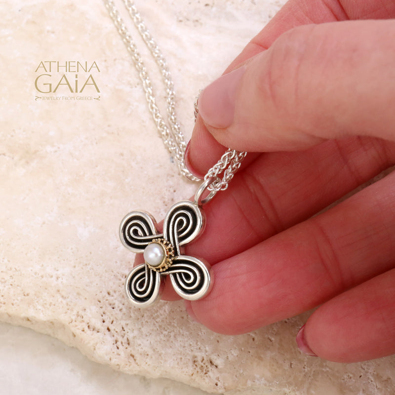 Monastiraki Infinity Cross (Large) - 18k Gold and Silver - Byzantine Cross Necklace