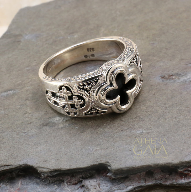 Odysseus Open Cross Ring - Sterling Silver Ring - Cigar Band Ring