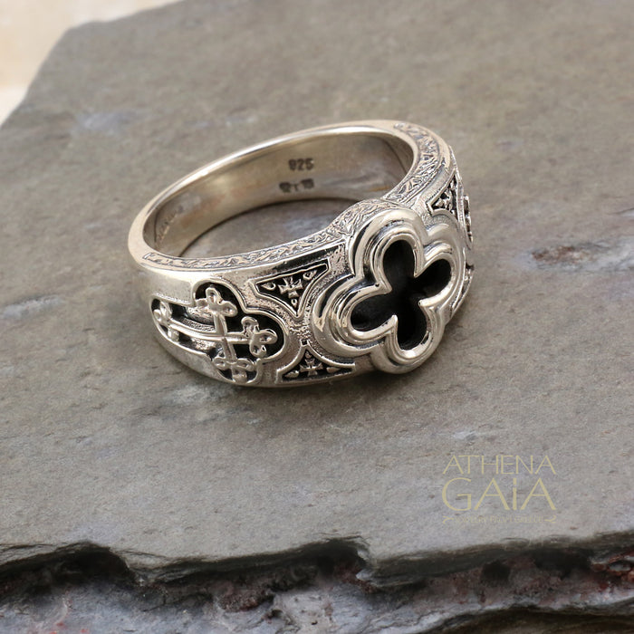 Odysseus Open Cross Ring - Sterling Silver Ring - Cigar Band Ring