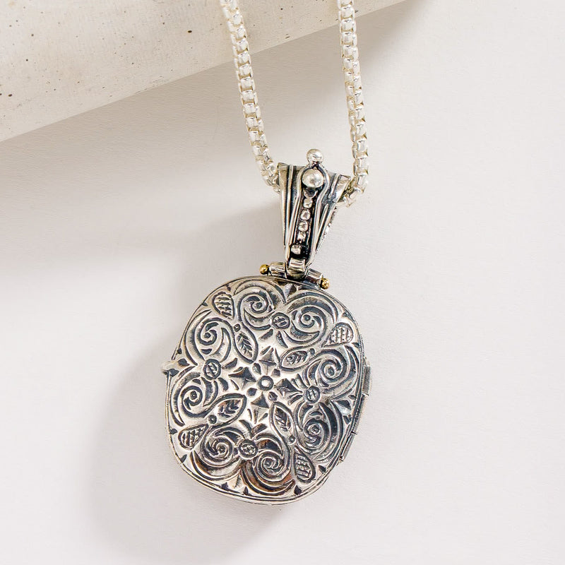 Gold Faced Barrel Locket Pendant - 18k Gold & Sterling Silver - Cross Locket Pendant