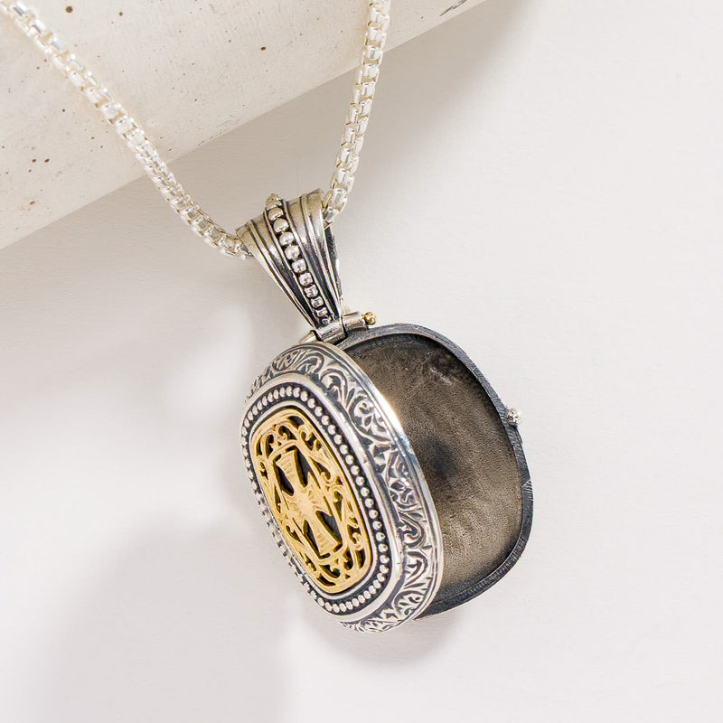 Gold Faced Barrel Locket Pendant - 18k Gold & Sterling Silver - Cross Locket Pendant