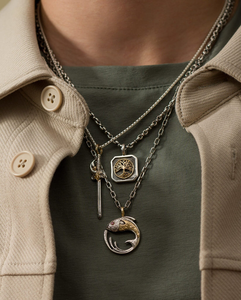 Thalassa Curled Fish Pendant - 18k Gold & Sterling Silver Pendant