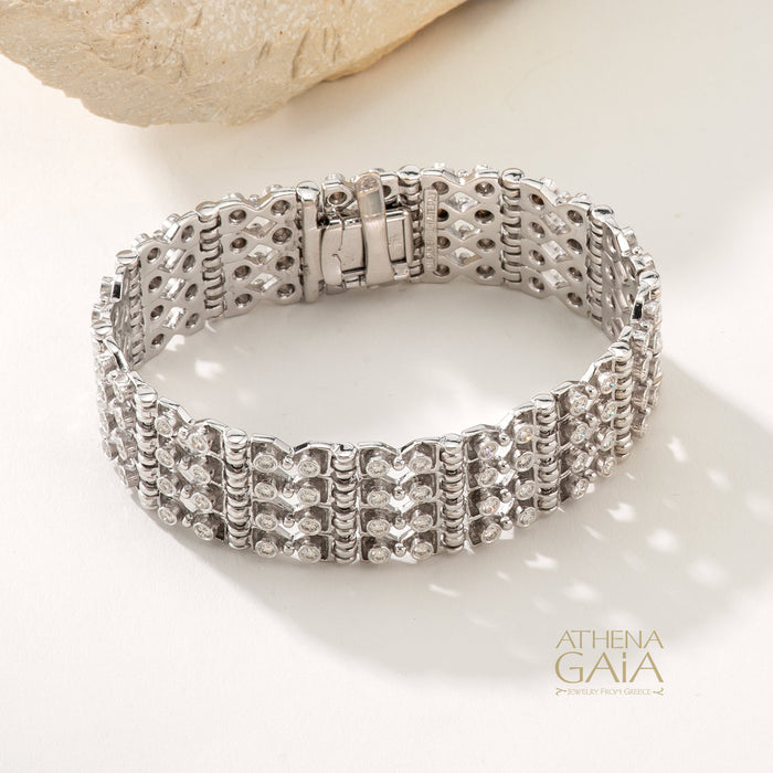 Byzantine Embroidery Wide Diamond Bracelet - 18k Gold - Cuff Bracelet