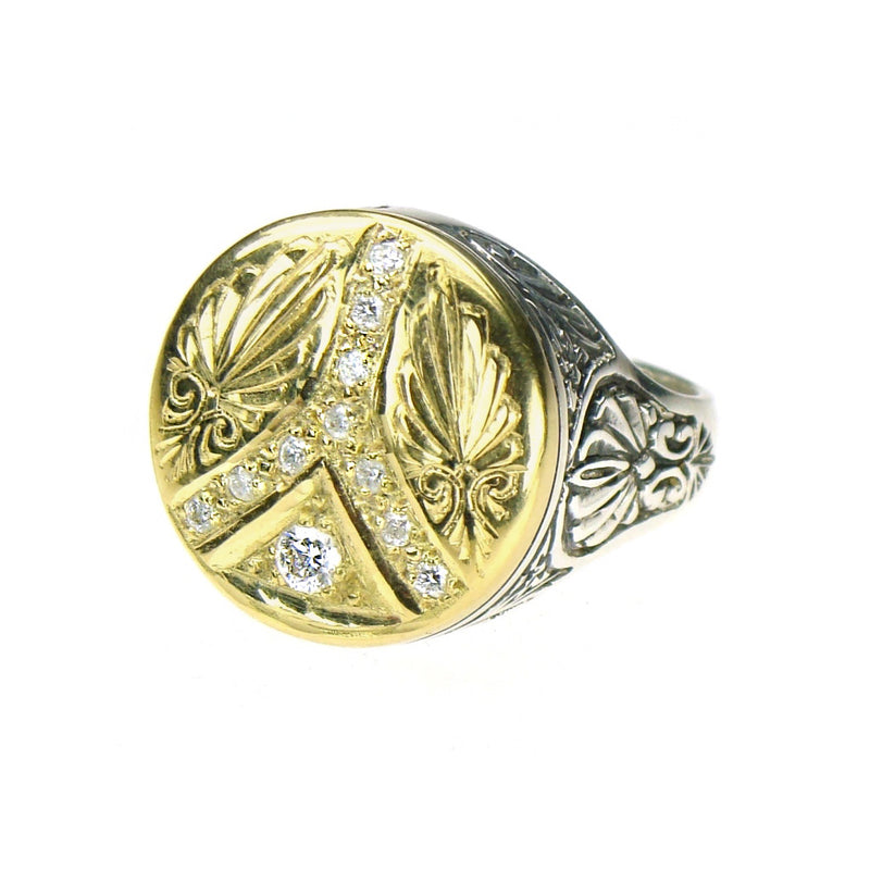 Anthemion Peace Ring - 18k Gold & Sterling Silver Ring - Signet Ring