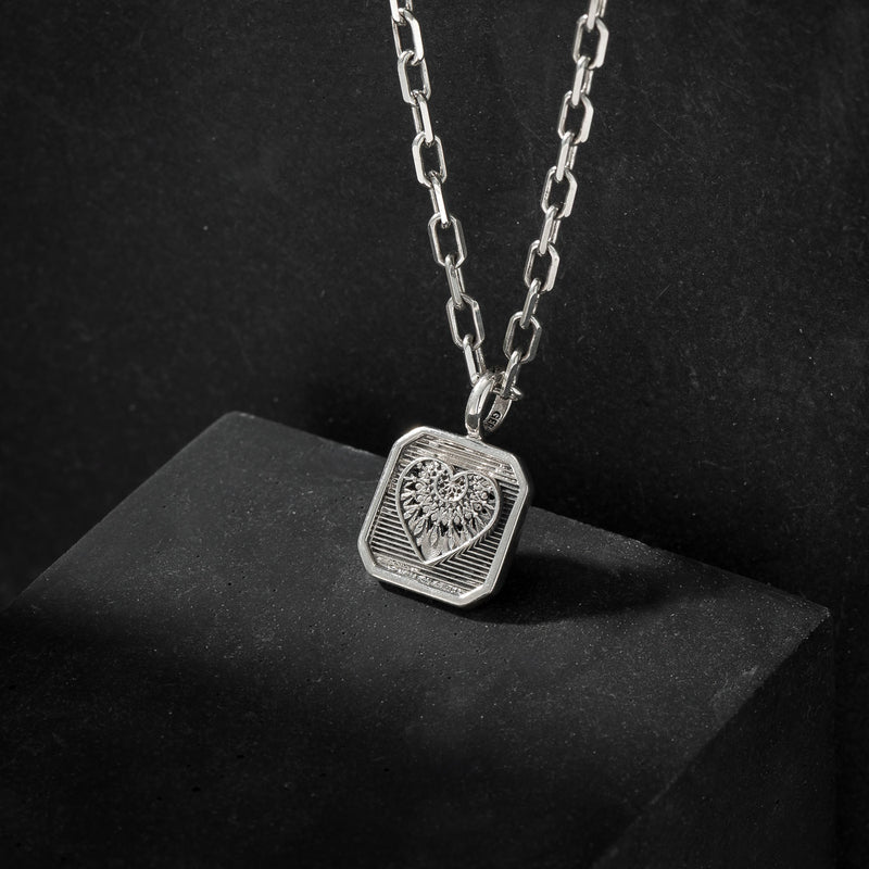 Heart Dream Catcher Square Pendant - Sterling Silver - Talisman