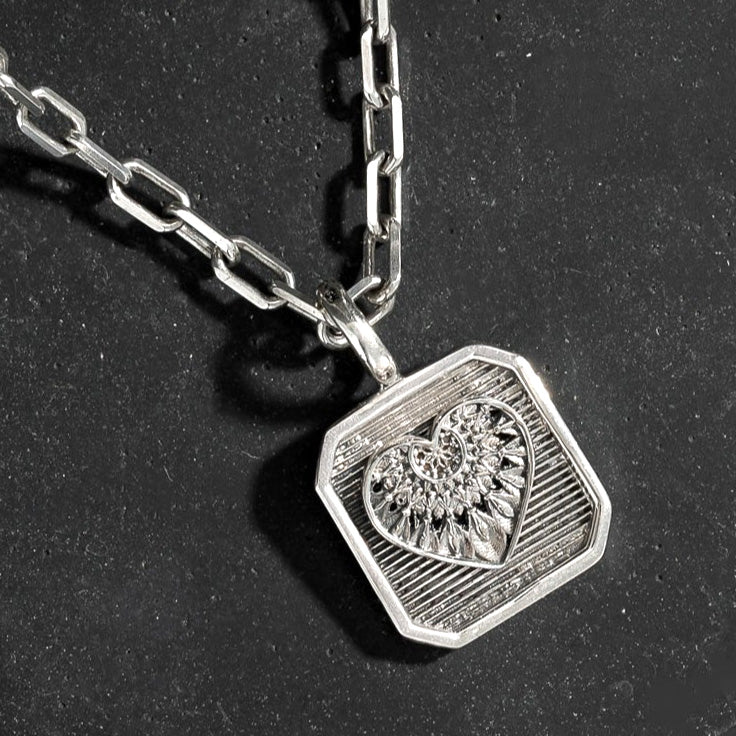 Heart Dream Catcher Square Pendant - Sterling Silver - Talisman