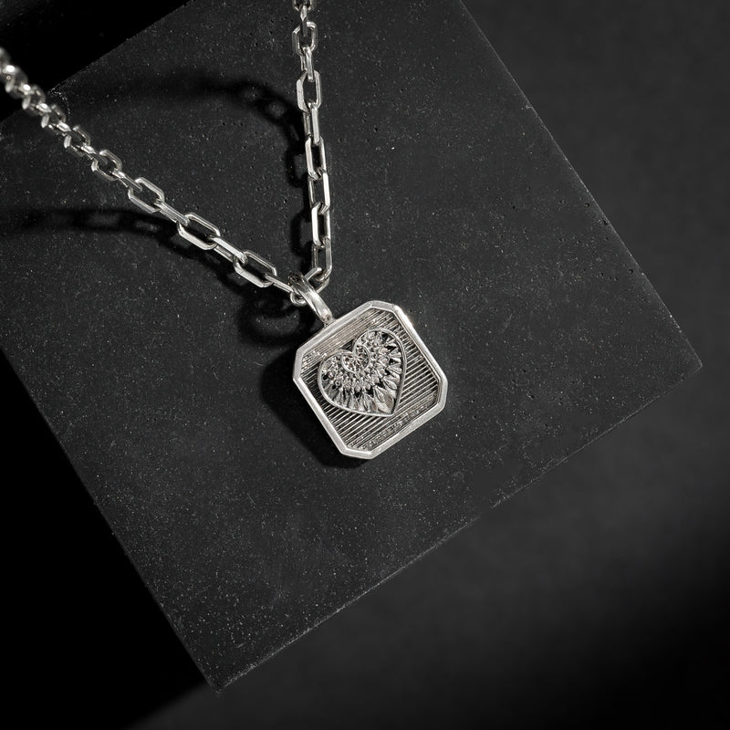 Heart Dream Catcher Square Pendant - Sterling Silver - Talisman