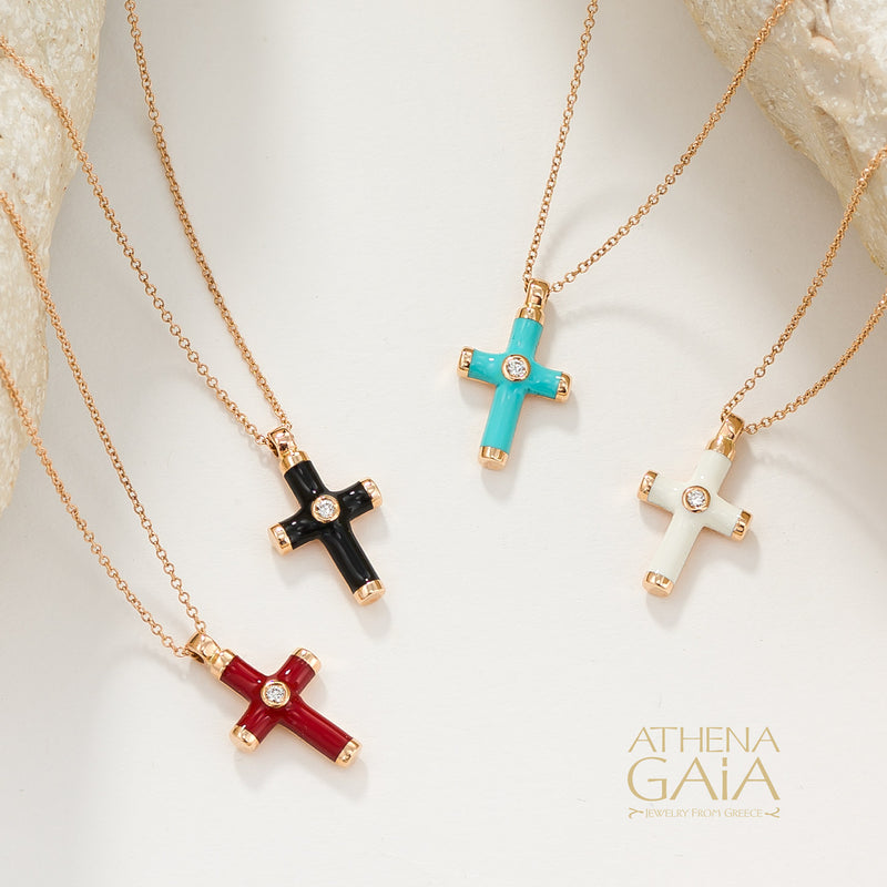 Enamel Cross Necklace - 18k Gold - Latin Cross