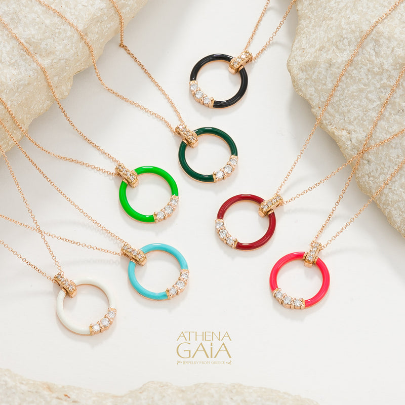 Enamel Ring Pendant Necklace - 14k Gold Necklace