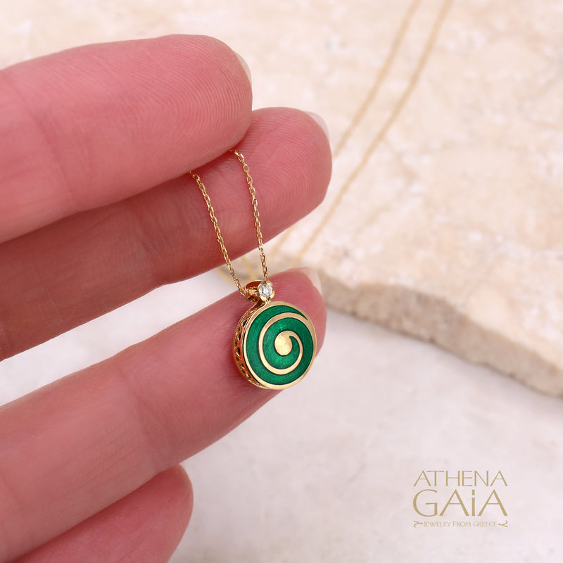 Elegant Enamel Reversible Spiral Pendant Necklace - 18k Gold Necklace