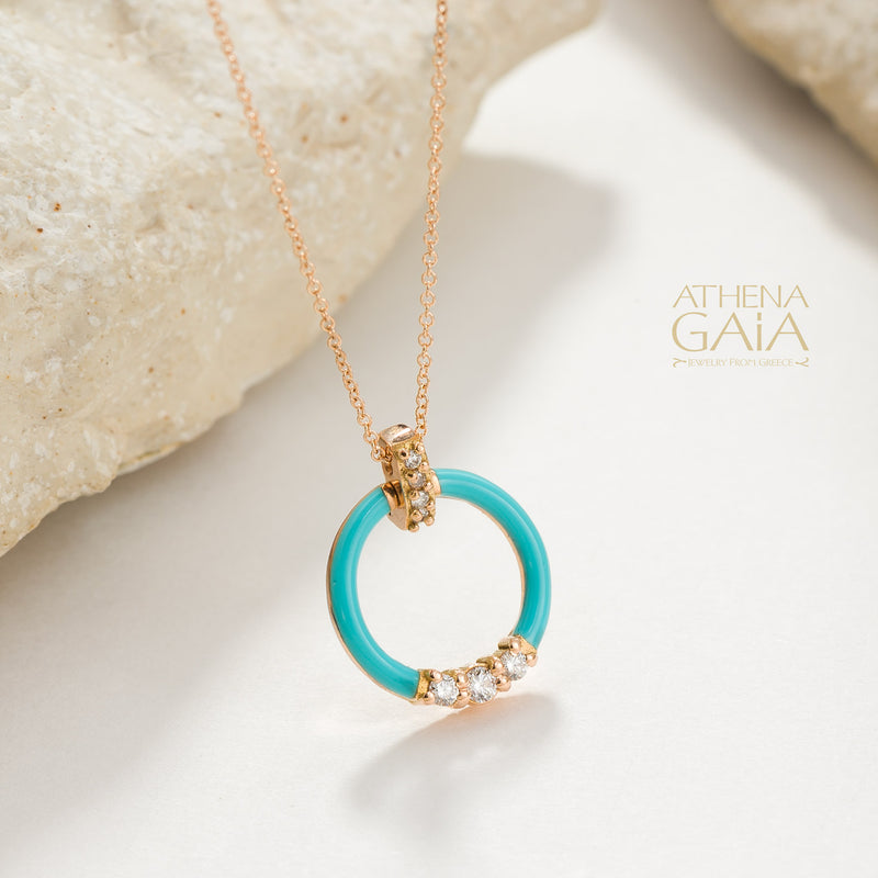 Enamel Ring Pendant Necklace - 14k Gold Necklace