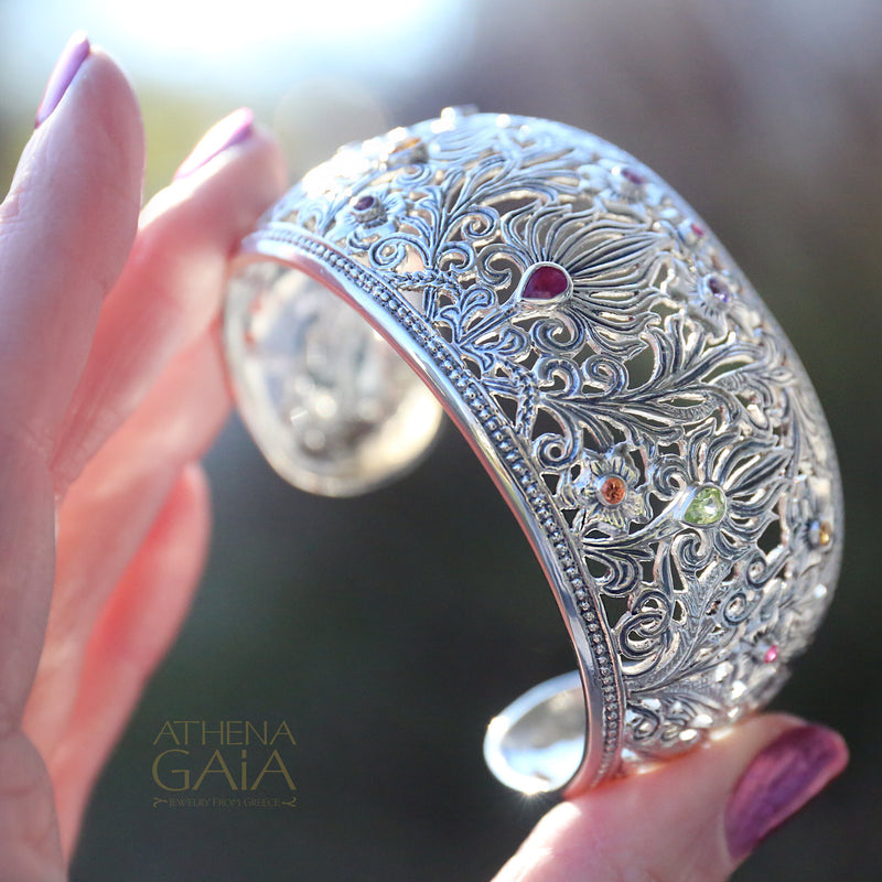 Wild Flowers Bracelet - Sterling Silver - Cuff Bracelet