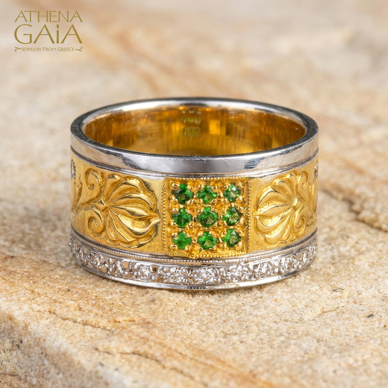 Diamond Row Stone Field Ring - 18k Gold Ring - Cigar Band Ring