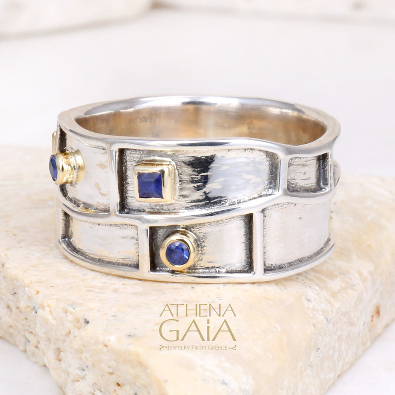 Light Geologic Ring - 18k Gold & Sterling Silver Ring - Cigar Band Ring