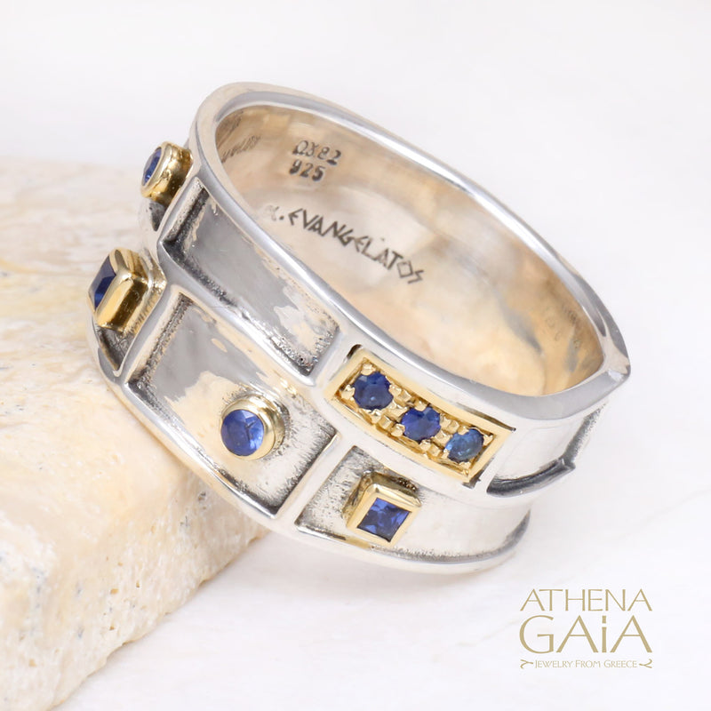 Light Geologic Ring - 18k Gold & Sterling Silver Ring - Cigar Band Ring