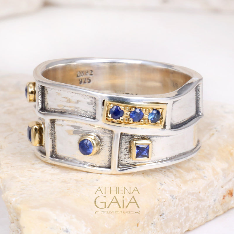 Light Geologic Ring - 18k Gold & Sterling Silver Ring - Cigar Band Ring