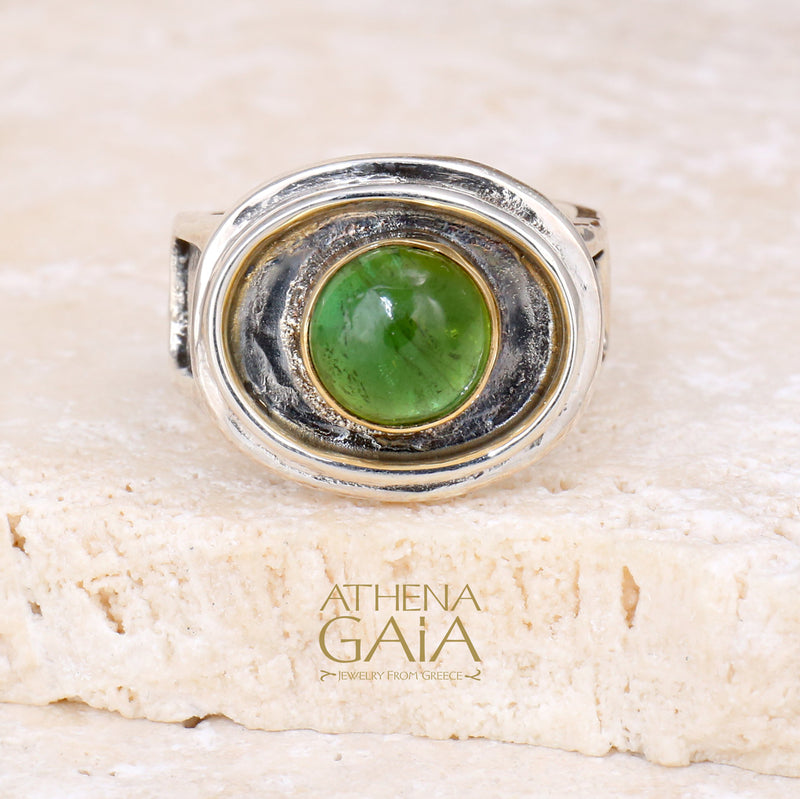 Tourmaline Swirling Reef Ring - 18k Gold & Sterling Silver Ring - Cocktail Ring