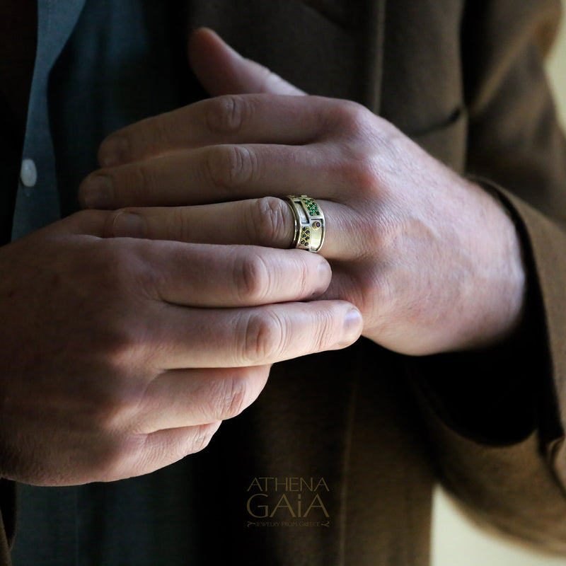 Geologic Ring - 18k Gold & Sterling Silver Ring - Cigar Band Ring