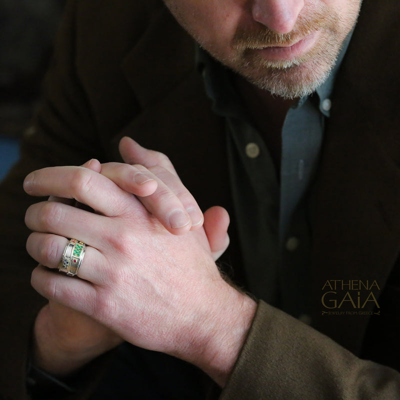 Geologic Ring - 18k Gold & Sterling Silver Ring - Cigar Band Ring