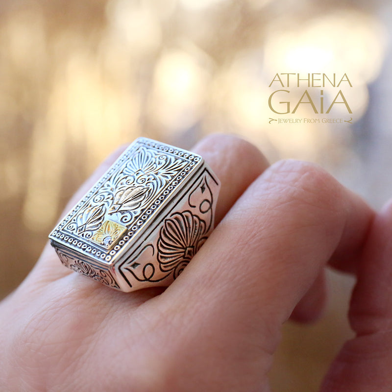 Poison Locket Ring with Diamond - 18k Gold & Sterling Silver Ring - Cocktail Ring