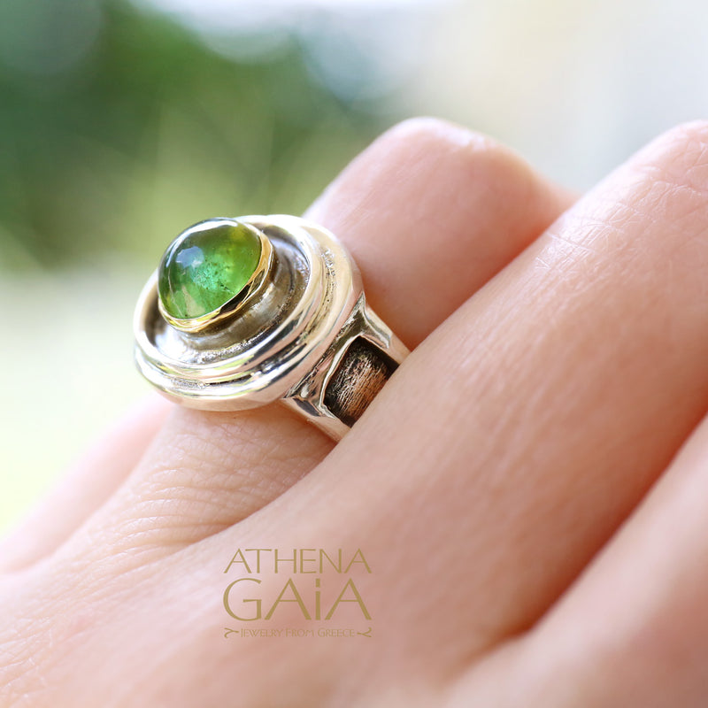 Tourmaline Swirling Reef Ring - 18k Gold & Sterling Silver Ring - Cocktail Ring