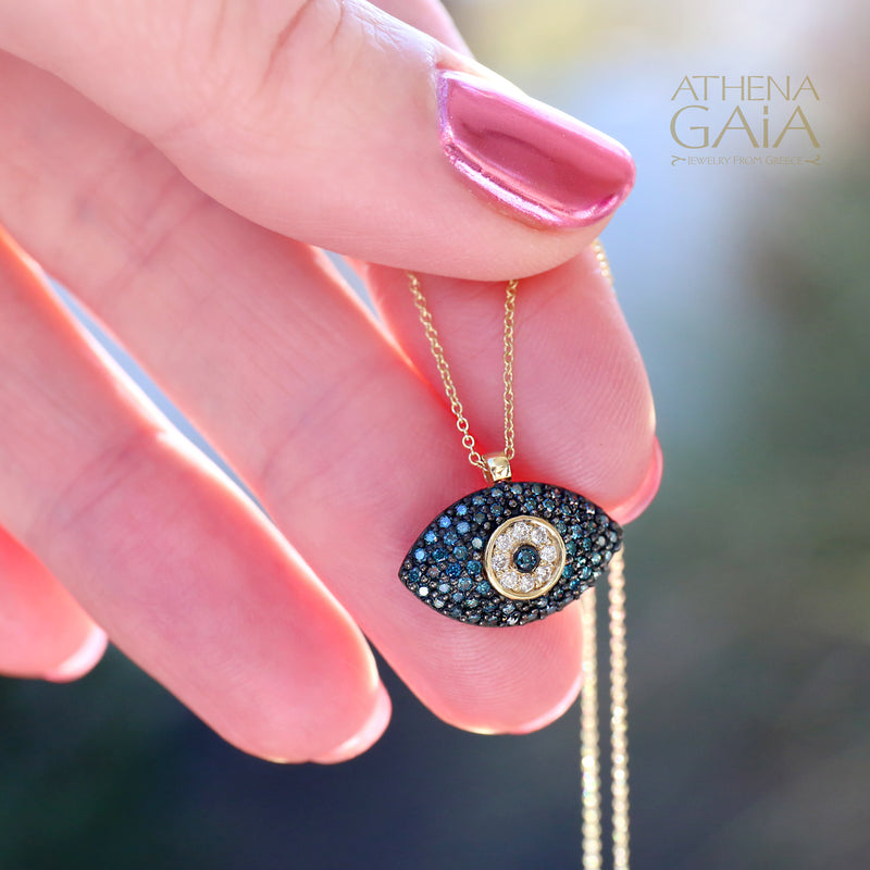 Full Pave Mati Evil Eye Necklace - 14k Gold Necklace
