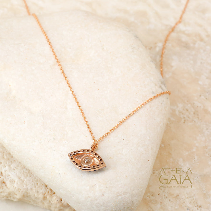 Mati Solid Evil Eye Necklace - 14k Gold Necklace