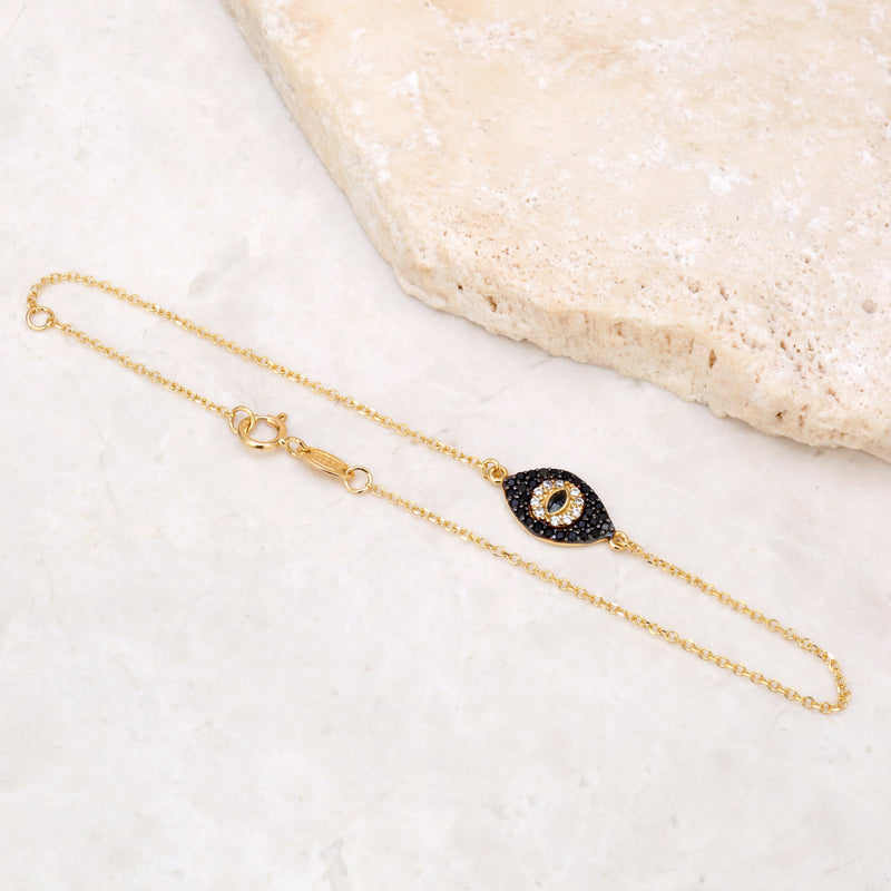 Full Pave Mati Cat Eye Bracelet - 14k Gold - Evil Eye Bracelet