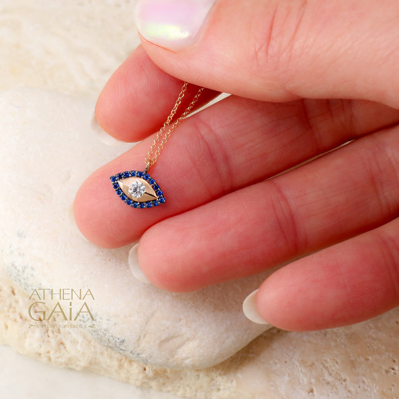 Mati Solid Evil Eye Necklace - 14k Gold Necklace