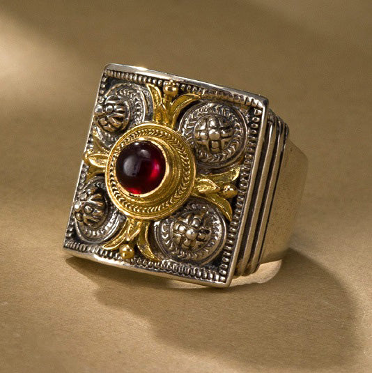 Florentine Ring - 18k Gold & Sterling Silver Ring - Cocktail Ring