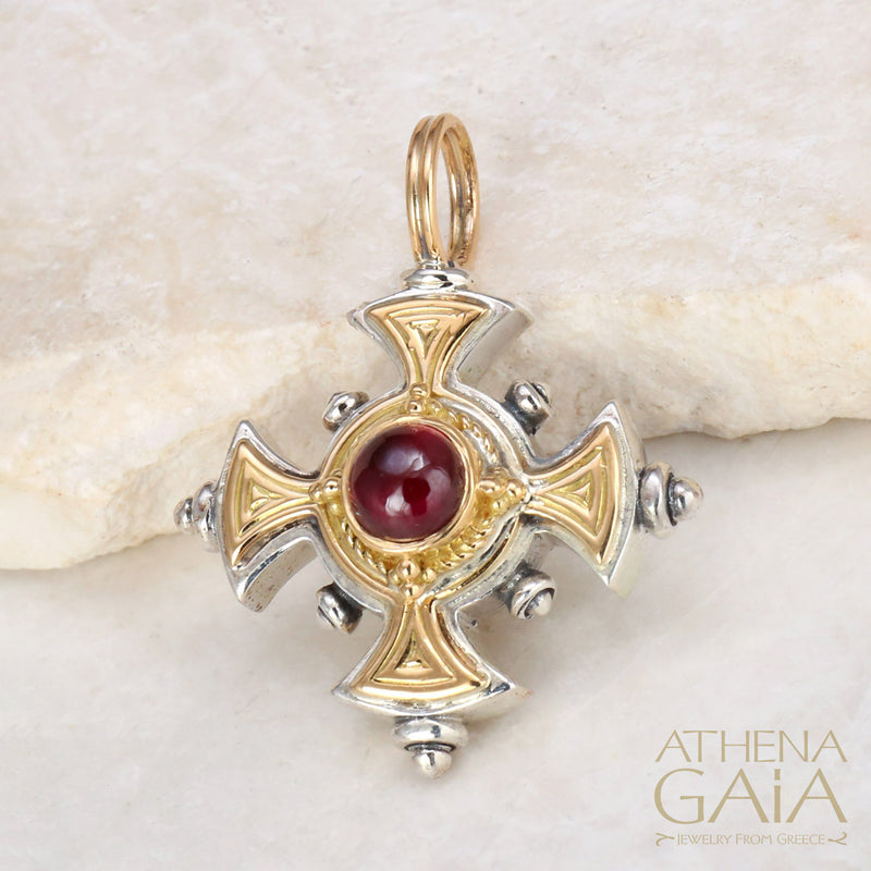 The Stone Maltese Cross (Large) - 18k Gold & Sterling Silver - Cross Necklace